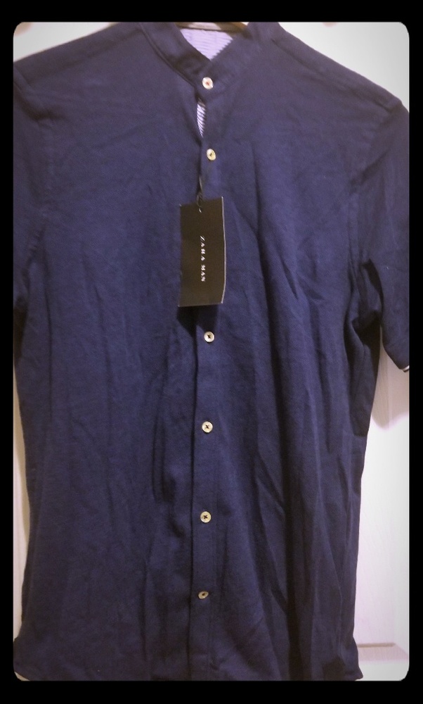 Zara Man navy button down Shirt new with tags
